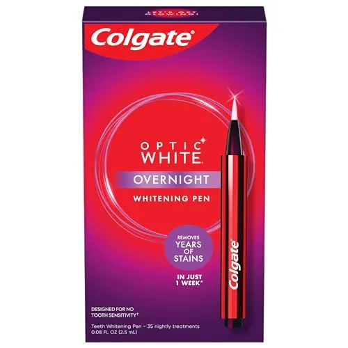 Colgate Optic White Overnight Teeth Whitening Pen, Teeth Stain Remover to Whiten Teeth, 35 Nightly Treatments