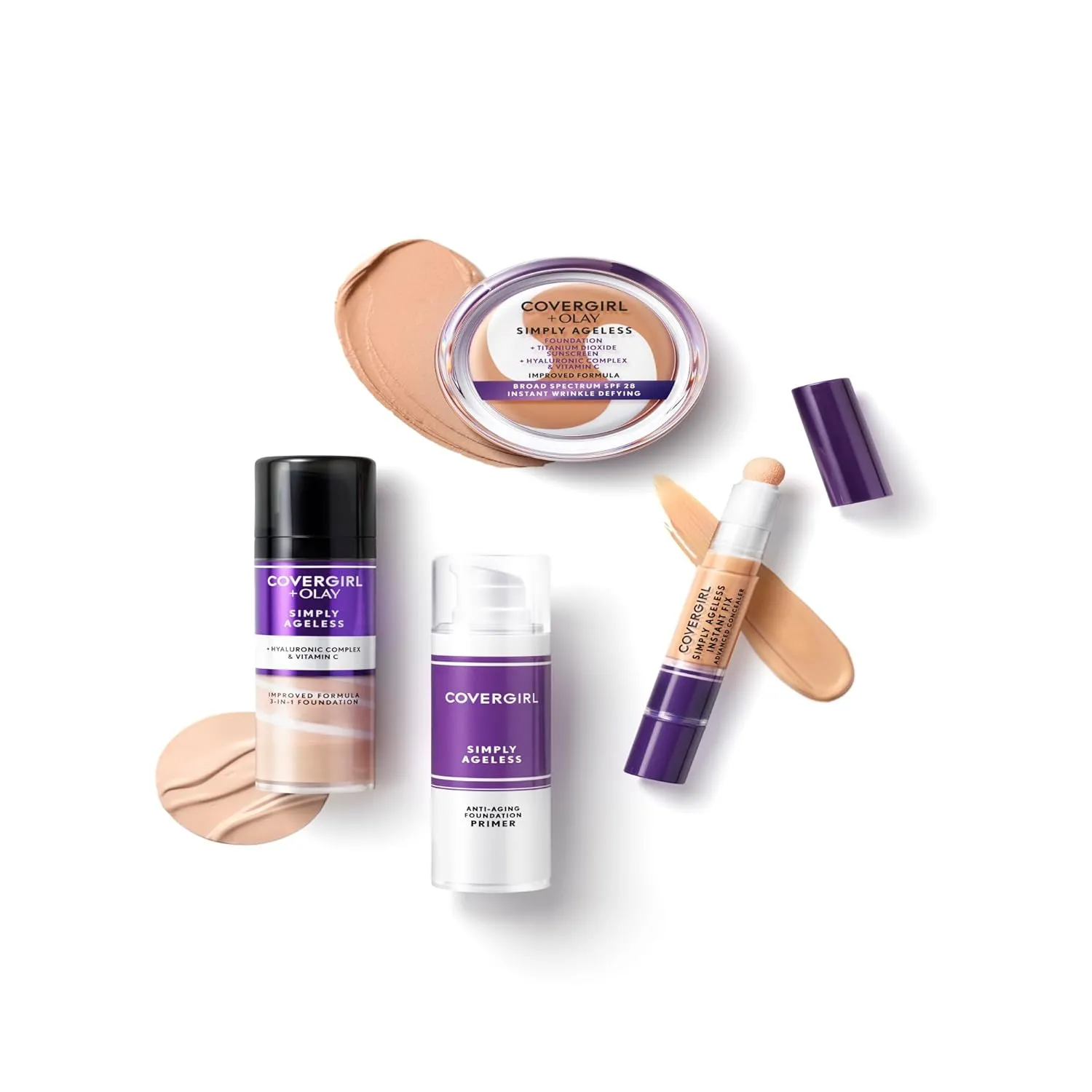 COVERGIRL & Olay Simply Ageless 3-in-1 Liquid Foundation, Matte Finish, Hyaluronic & Vitamin C Formula, 227 Golden Beige, 1 Count
