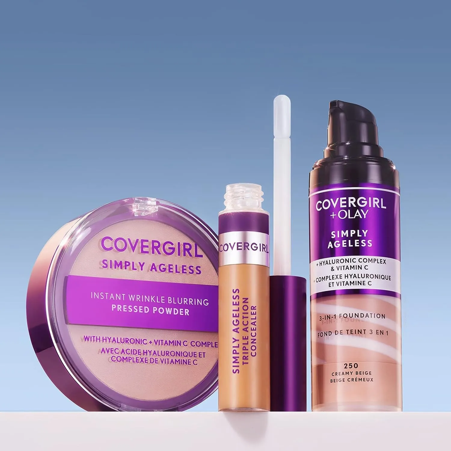 COVERGIRL & Olay Simply Ageless 3-in-1 Liquid Foundation, Matte Finish, Hyaluronic & Vitamin C Formula, 227 Golden Beige, 1 Count
