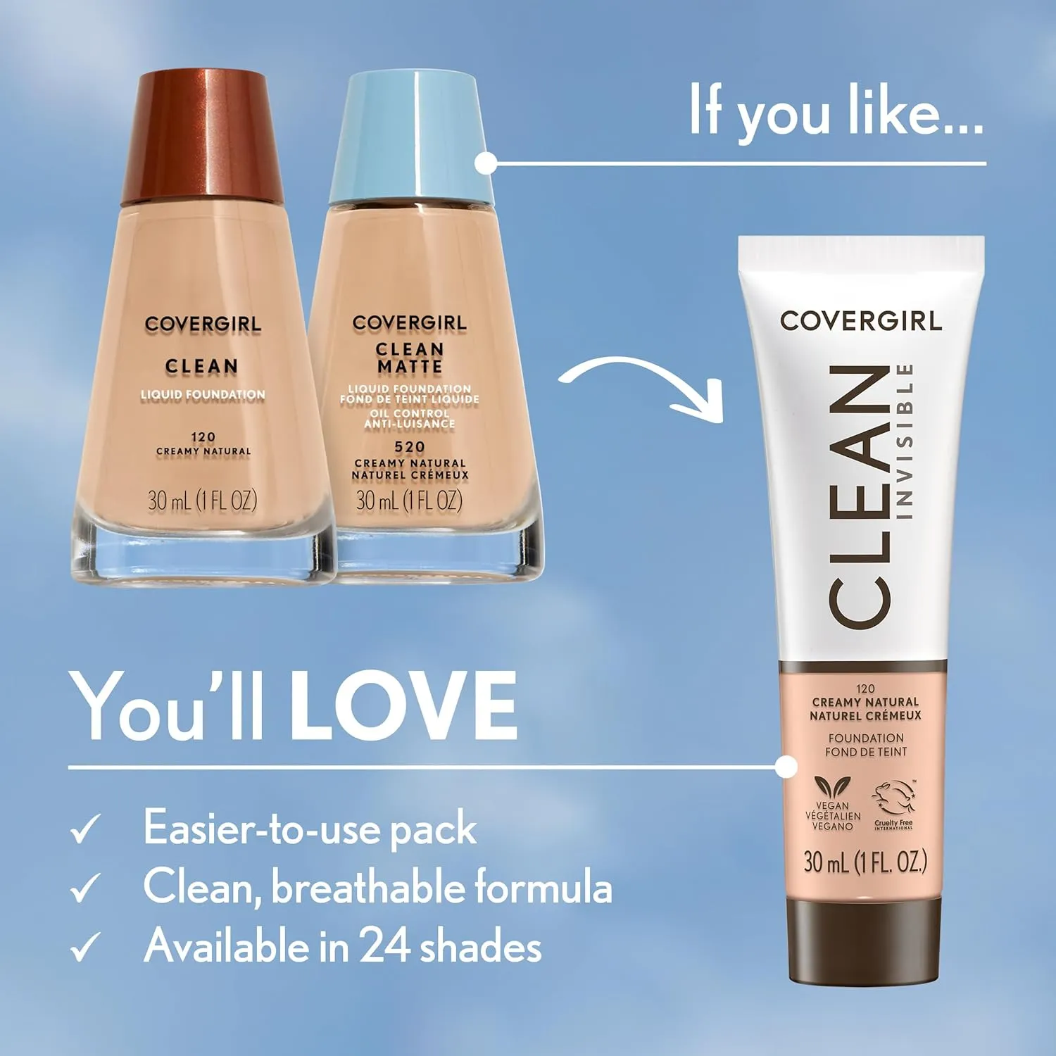 COVERGIRL Clean Matte Liquid Foundation Classic Ivory, 1 oz (packaging may vary)
