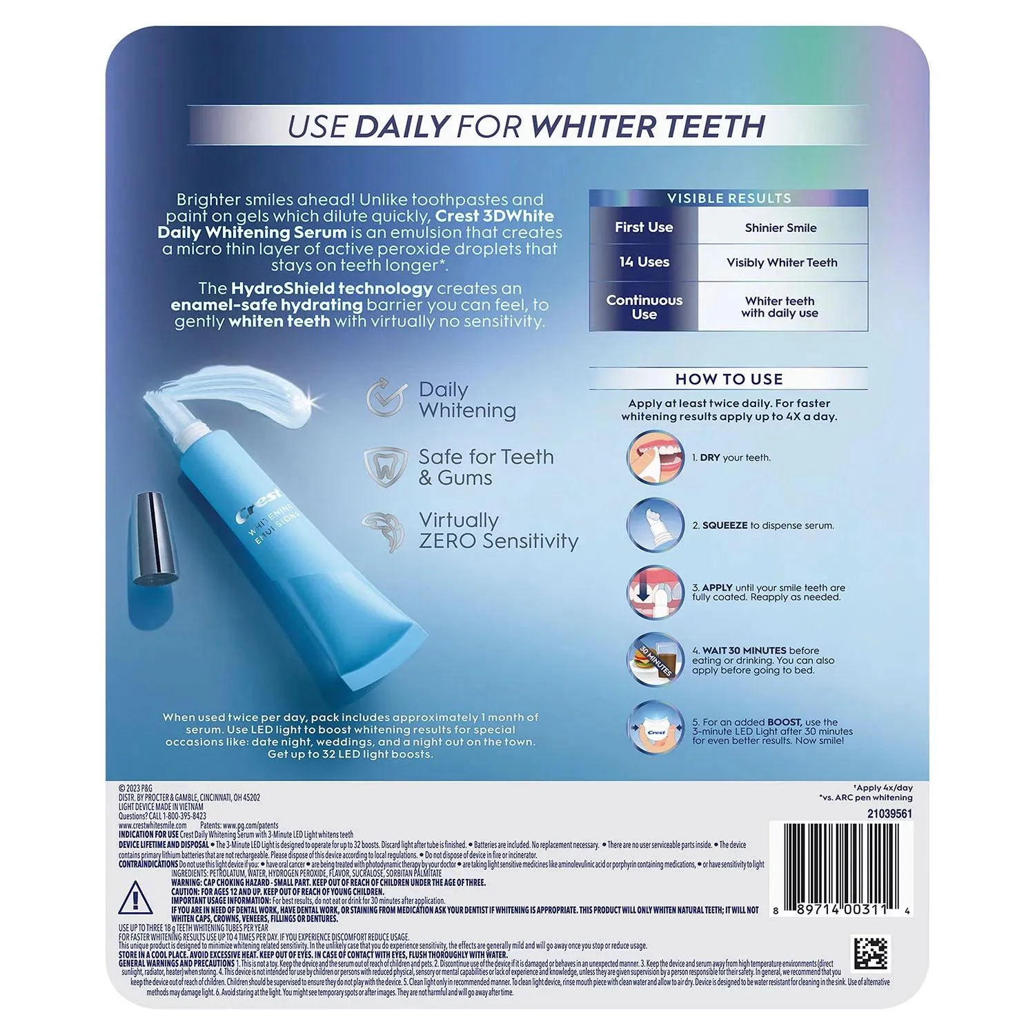 Crest 3DWhite Daily Whitening Serum, Advanced Enamel White   LED Light Treatment