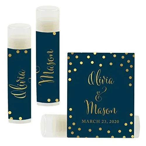 Custom Bridal Shower Bachelorette Party Lip Balm Favors, Brides Name and Date