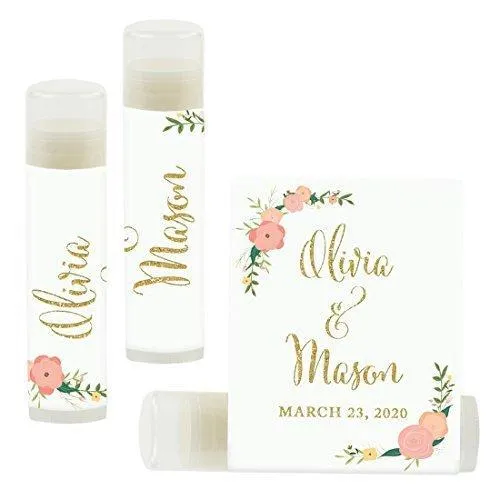 Custom Bridal Shower Bachelorette Party Lip Balm Favors, Brides Name and Date