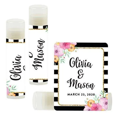 Custom Bridal Shower Bachelorette Party Lip Balm Favors, Brides Name and Date