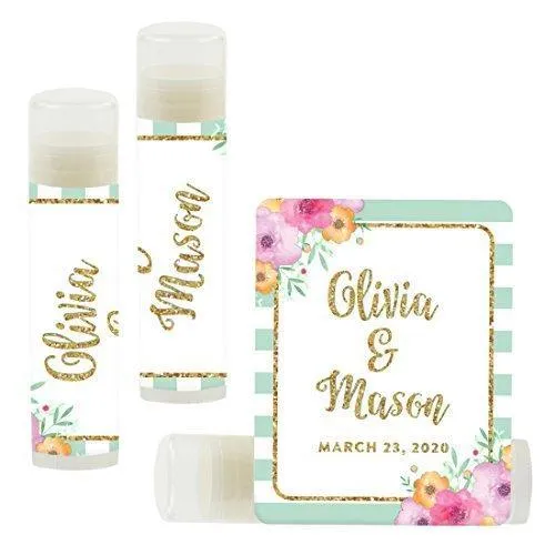 Custom Bridal Shower Bachelorette Party Lip Balm Favors, Brides Name and Date