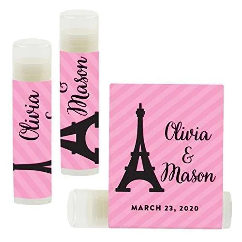 Custom Bridal Shower Bachelorette Party Lip Balm Favors, Brides Name and Date