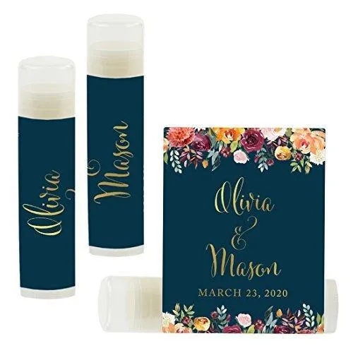 Custom Bridal Shower Bachelorette Party Lip Balm Favors, Brides Name and Date