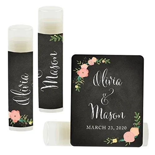 Custom Bridal Shower Bachelorette Party Lip Balm Favors, Brides Name and Date