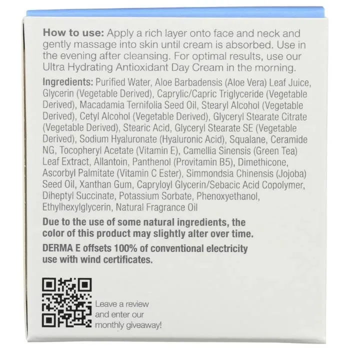 DERMA E - Ultra Hydrating Advanced Repair Night Cream (Hyaluronic Acid), 2oz