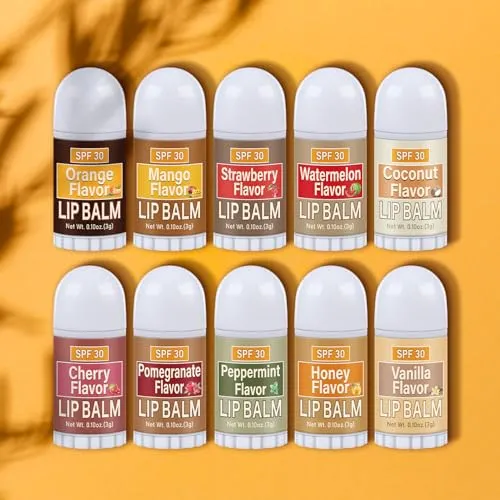 Dimsile 10 Pcs Mini Sunscreen Lip Balms Bulk SPF 30 Lip Balm Sticks Favors with Sunscreen SPF Employee Staff Appreciation Gifts Bulk Team Coworkers Christmas Party Gifts for Travel Beach
