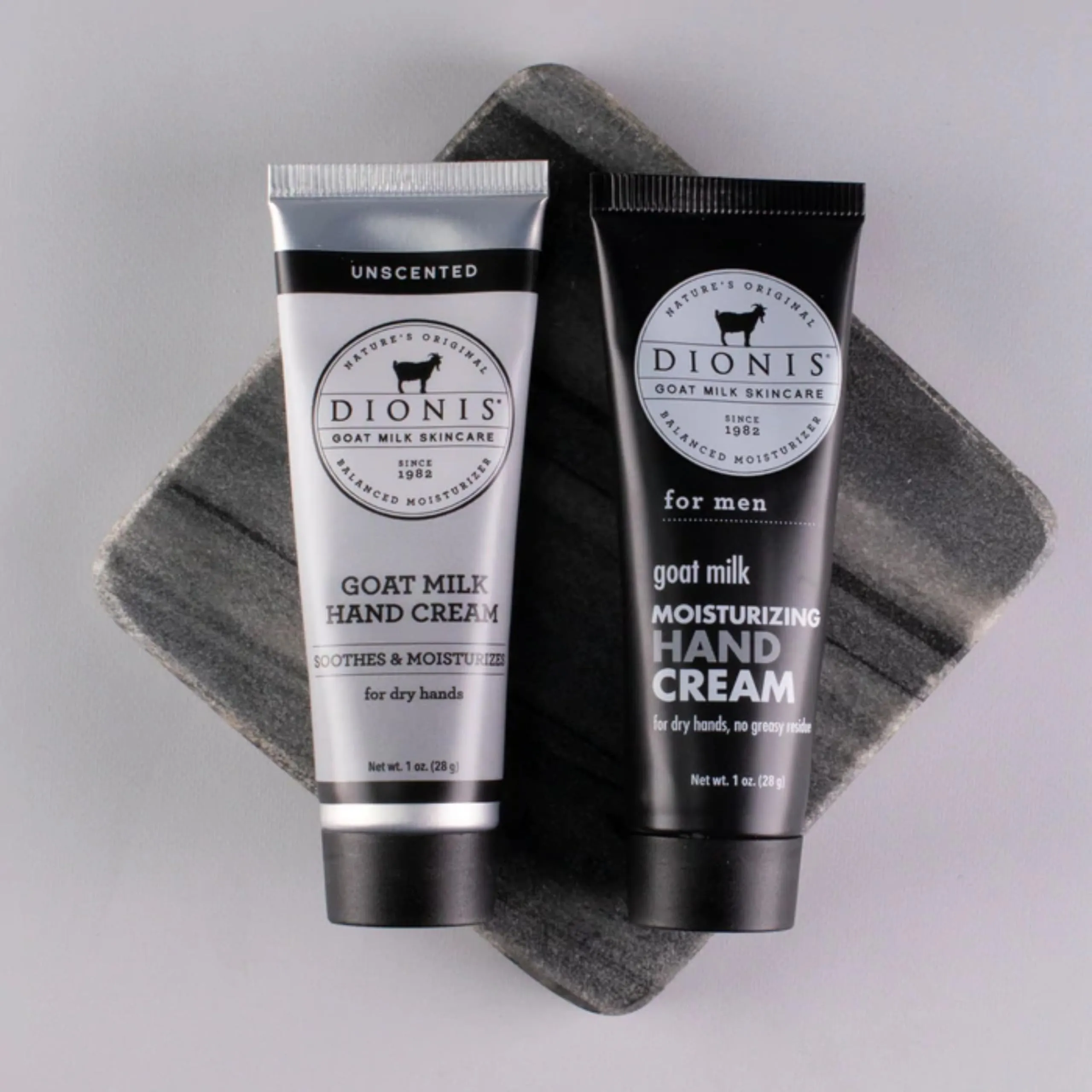 Dionis Goat Milk Skincare Men's Hand Cream Gift Set - Unscented (Fragrance Free) & for Men (Scented) Lotions - Soothe & Relieve Dry, Itchy Hands - Deeply Moisturize & Restore Skin, 2 1 oz Tubes