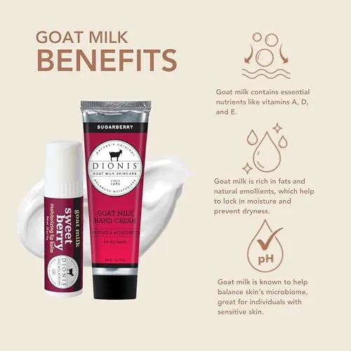 Dionis Goat Milk Skincare Scented Hand Cream & Lip Balm Set (1 oz and .28 oz) - Made in the USA - Cruelty-free and Paraben-free, Berrylicious Gift Set