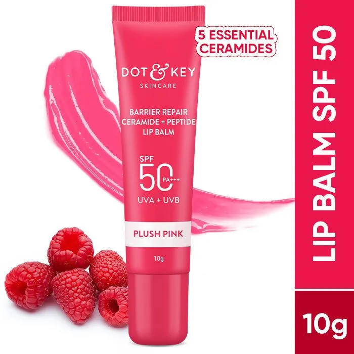Dot & Key Barrier Repair Ceramide & Peptide SPF 50 Lip Balm - Plush Pink, UVA UVB