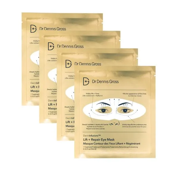 Dr Dennis Gross DermInfusions Lift   Repair Eye Mask | Visibily Lift   Firm, Fills the Appearance of Fine Lines, Deepy Hydrates   Repairs, Visibly Depuffs the Undereye Area | 4 Treatments