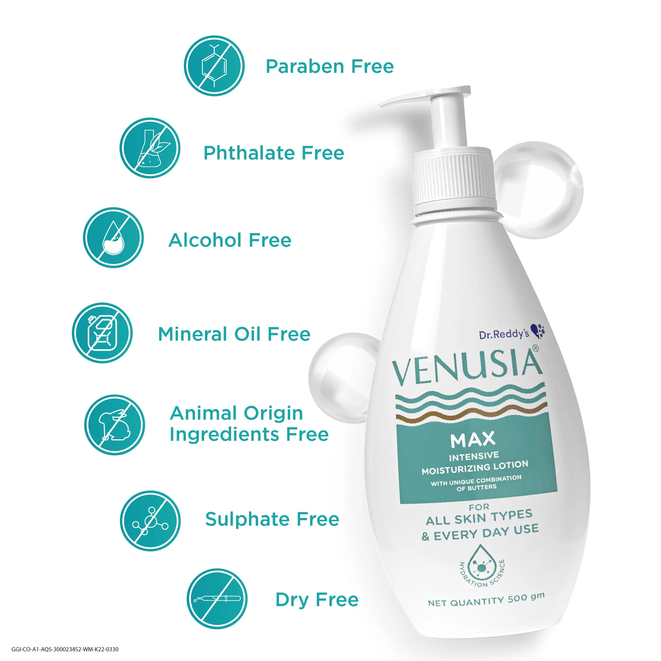 Dr. Reddy's Venusia Max Moisturizing Lotion for Daily Use for Dry Skin, Contains Shea, Mango, Aloe & Cocoa Butter, Paraben Free & Non Irritant Formula, Dermat Recommended, 500 GM