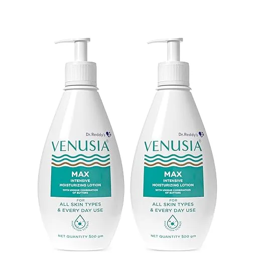 Dr. Reddy's Venusia Max Moisturizing Lotion for Daily Use for Dry Skin, Contains Shea, Mango, Aloe & Cocoa Butter, Paraben Free & Non Irritant Formula, Dermat Recommended, 500 GM