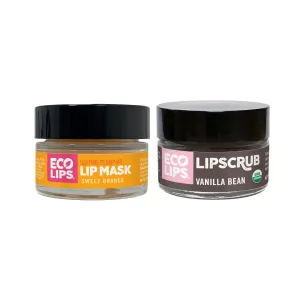 Eco Lips Daily Plumping Lip Mask with Hyaluronic Acid   Organic Vanilla Bean Sugar Lip Scrub 2-pack by Eco Lips 100% Natural. Made in USA