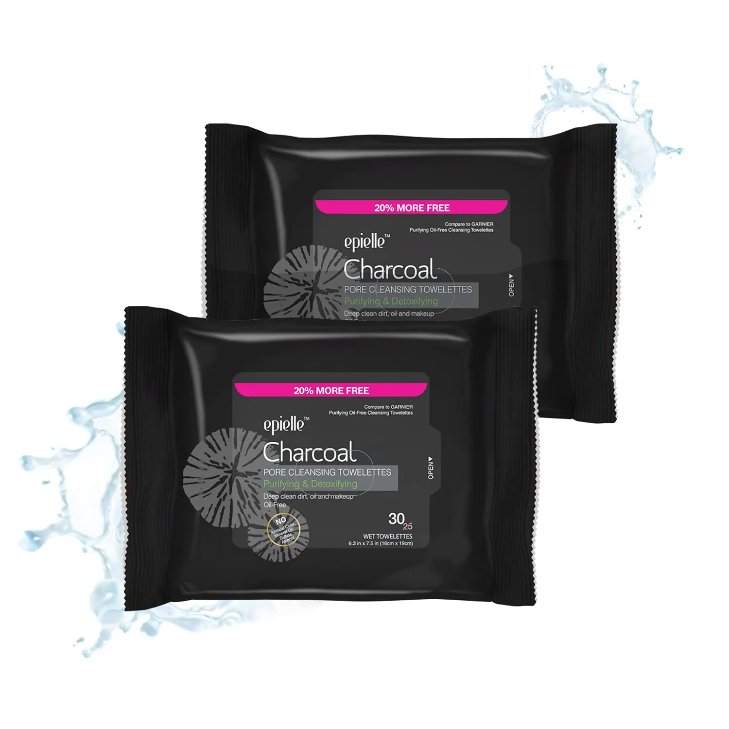 Epielle Charcoal Makeup Remover Wipes | For All Skin Types | Daily Facial Towelettes | Removes Dirt, Oil, Waterproof Makeup | Pack of 2 | Korean Skincare