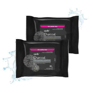 Epielle Charcoal Makeup Remover Wipes | For All Skin Types | Daily Facial Towelettes | Removes Dirt, Oil, Waterproof Makeup | Pack of 2 | Korean Skincare