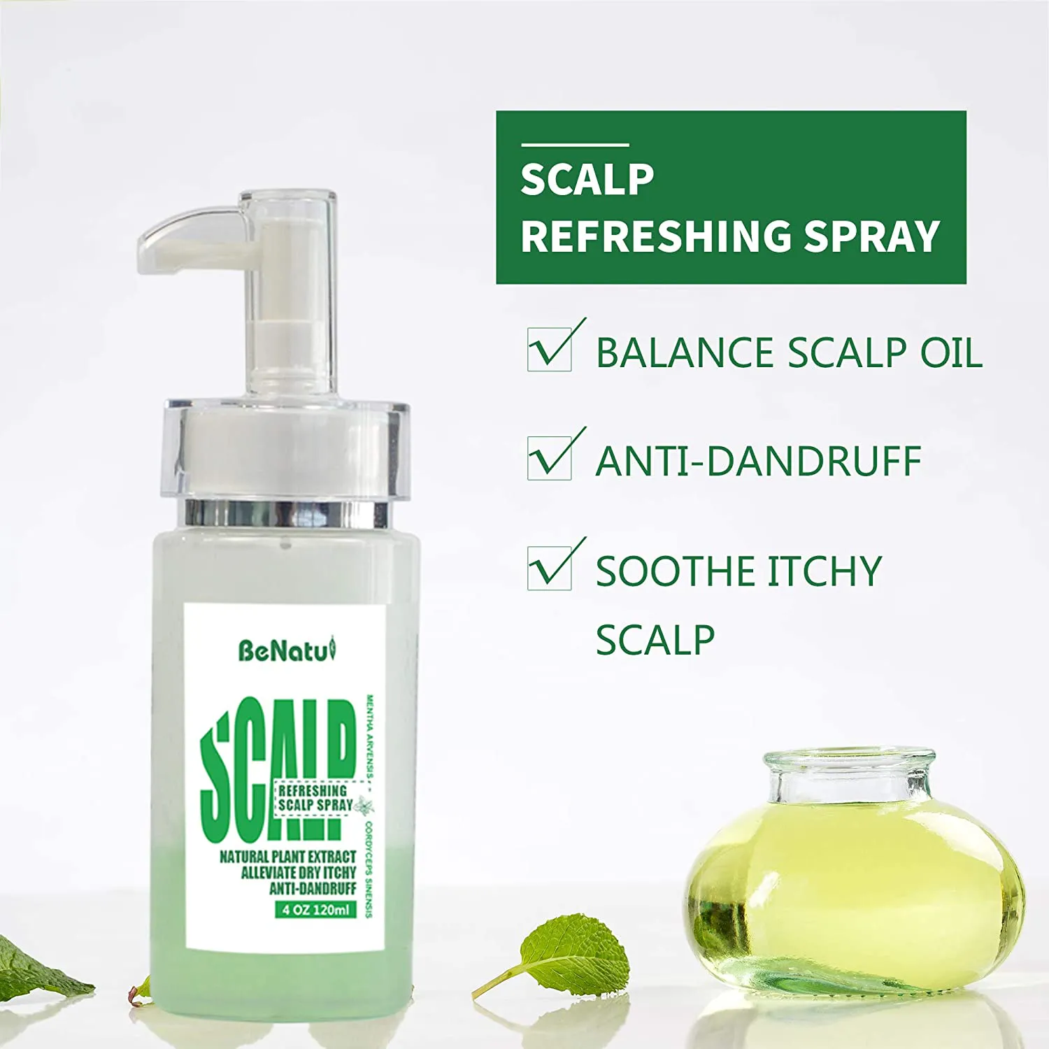 Essential Oil Hair Serum for Dry Itchy Scalp, Scalp Treatment Refreshing Spray for Dandruff - with Peppermint, Rosemary and Tea Tree Oil 4Oz
