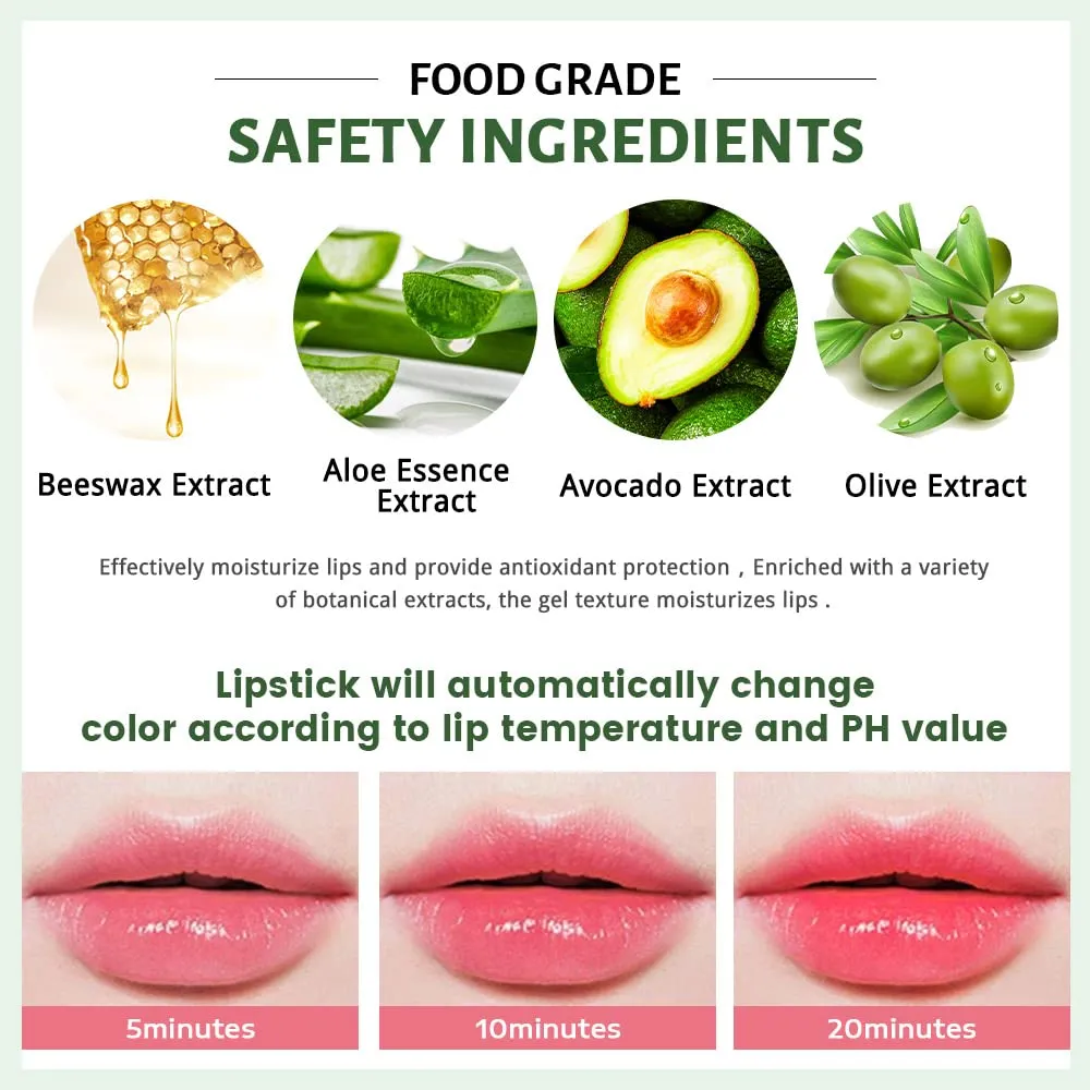 evpct 6Pcs Aloe Vera Tinted Lip Balms PH Lip Color Changing Lipstick Balm Stain Gift Set Queen for Women Girls Korean Mood Long Lasting Color Change Light Pink Lipstick Lip Tint Plumper Gloss