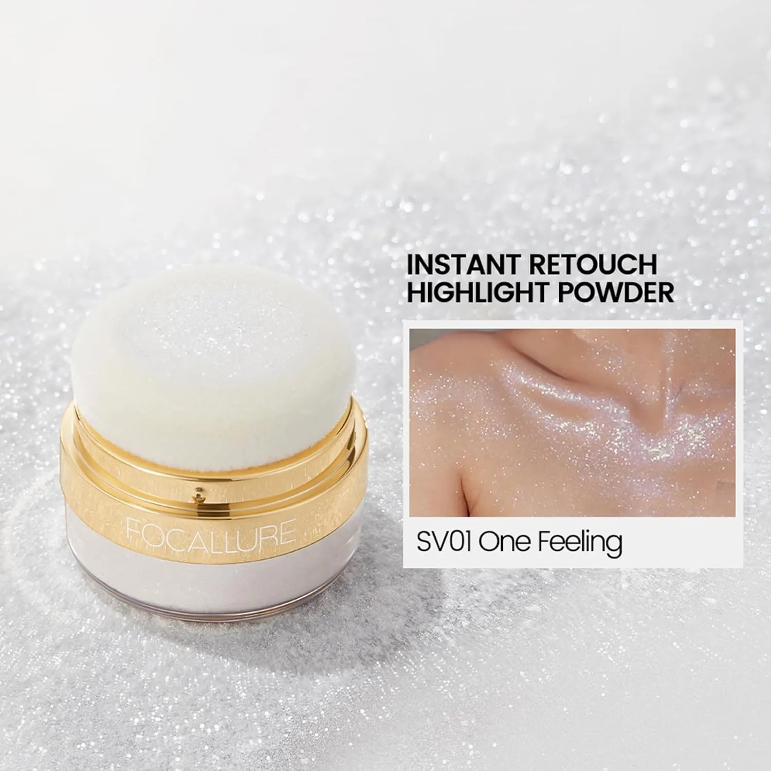 FOCALLURE Shimmer Highlighter Powder, Face & Body Highlighter Illuminator, Brightening Makeup with Powder Puff, Give your a Sparkle Glow Finish,SV01 One Feeling