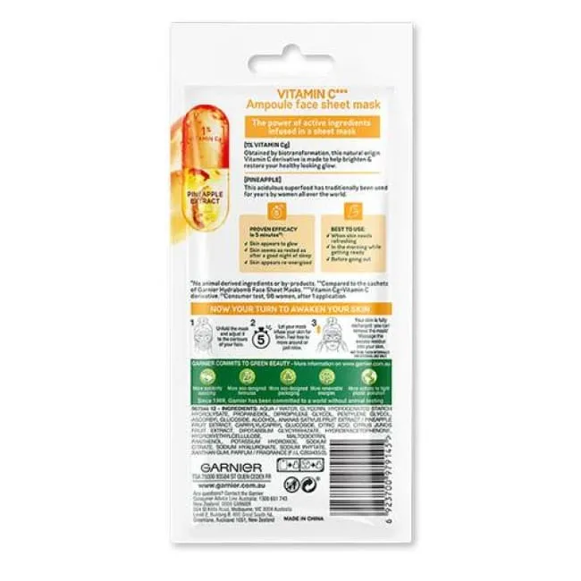 Garnier Skin Active Vitamin C Anti-Fatigue Ampoule Face Sheet Mask - Pineapple Extract