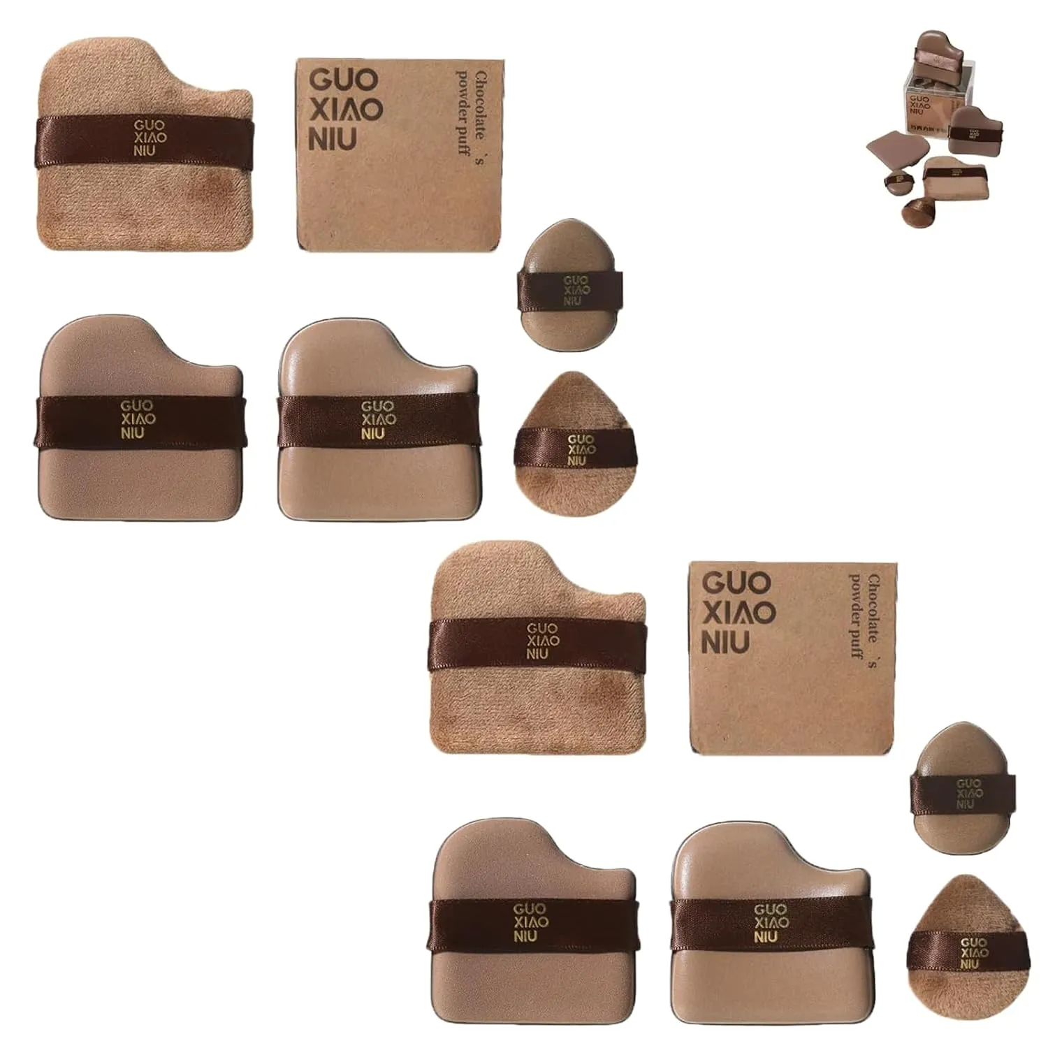 Guo Xiao Niu Makeup Puff  6PCs Chocolate Color Blending Sponge Set, Dual-Use Wet/Dry Foundation & Powder Puff for Liquid/Cream Makeup(Brown*2set)