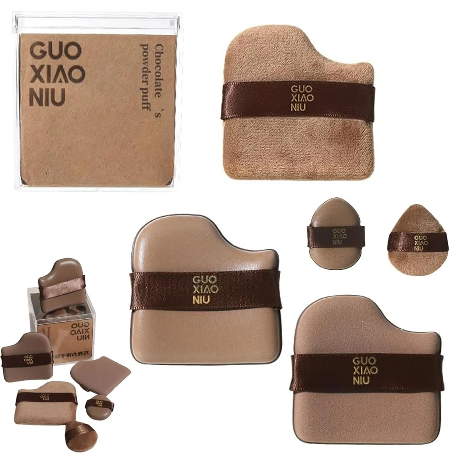 Guo Xiaoniu Makeup Puff, 1 Box of 6 PCS Chocolate Color Quick Makeup Foundation Sponge Puff Set, Mini Cushion Puff for Foundation, Blush, Powder, Concealer