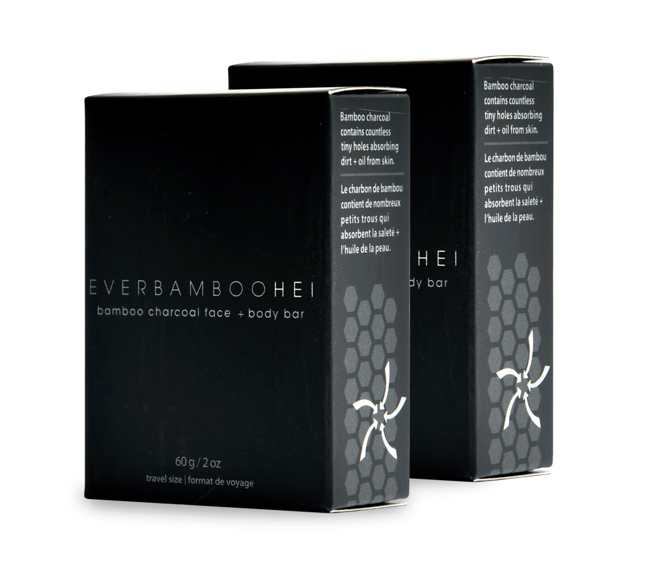 HEI Bamboo Charcoal Face   Body Bar (2-Pack, 2 x 60 g, Travel Size)