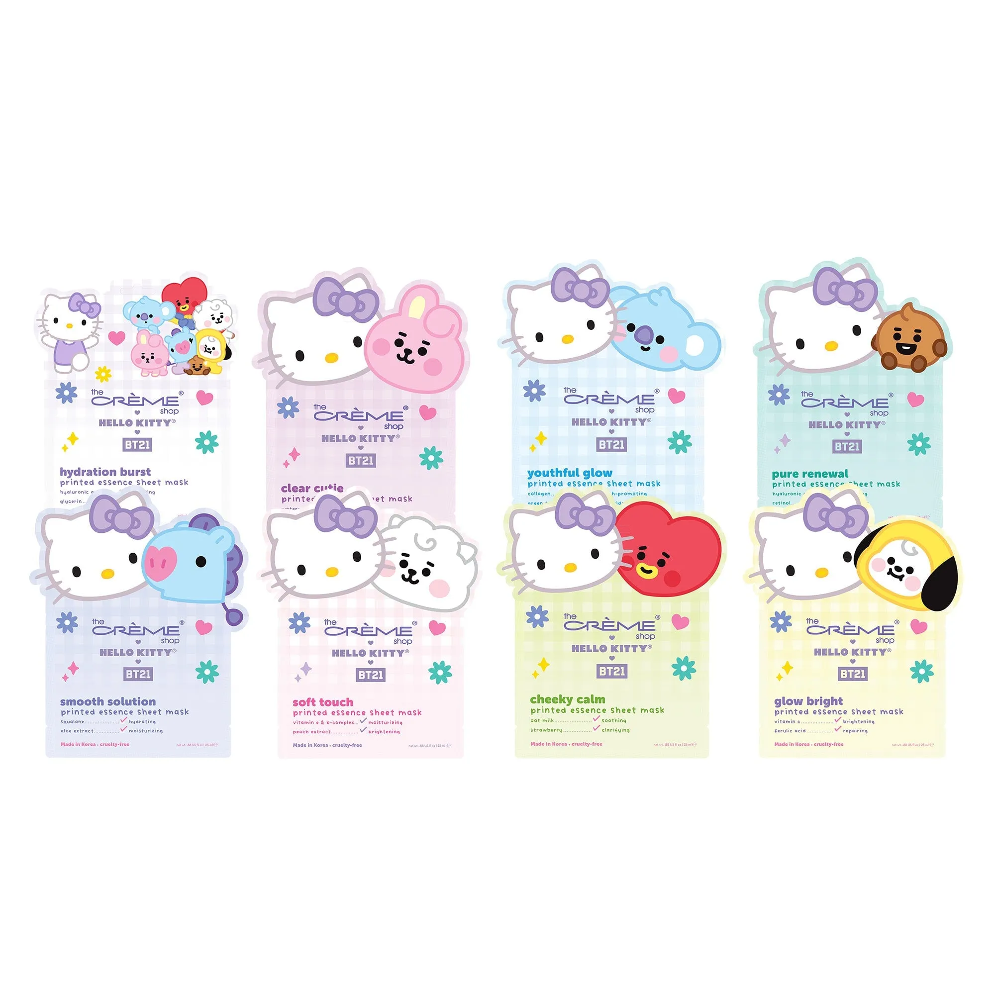 Hello Kitty & BT21 Printed Essence Sheet Mask Complete Collection (Set of 8) – $32 Value