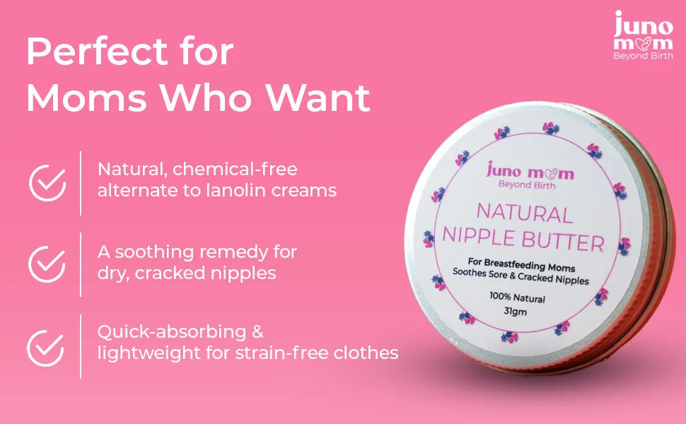 Juno Mom Natural Nipple Butter for New Moms | Fast-Absorbing Moisturizer