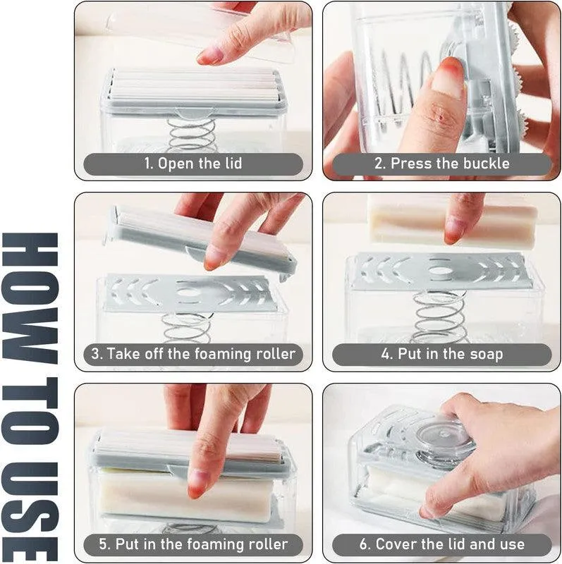 K Kudos Enterprise Themodernkart Soap Roller Dispenser,2-in-1 Portable Soap Dish & Soap Dispenser with Roller and Drain Holes,Multifunctional Soap Holder Foaming Soap Bar Box for Cleaning Cloth Brush