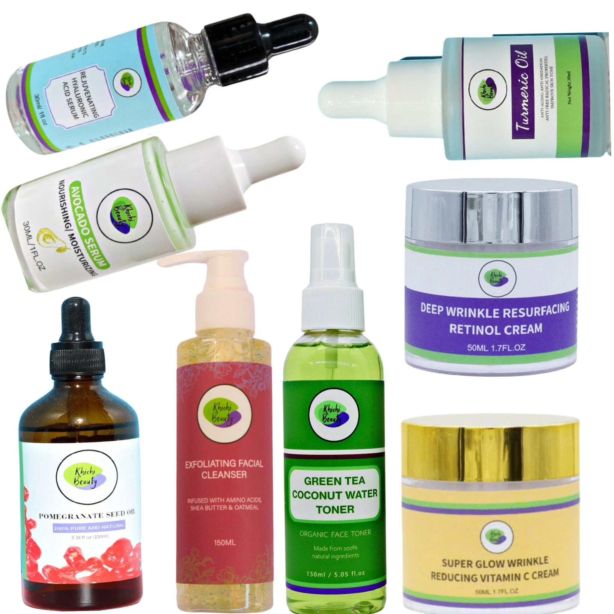 Khichi Beauty 8 Pc Anti-Aging, Am and Pm Skincare Set