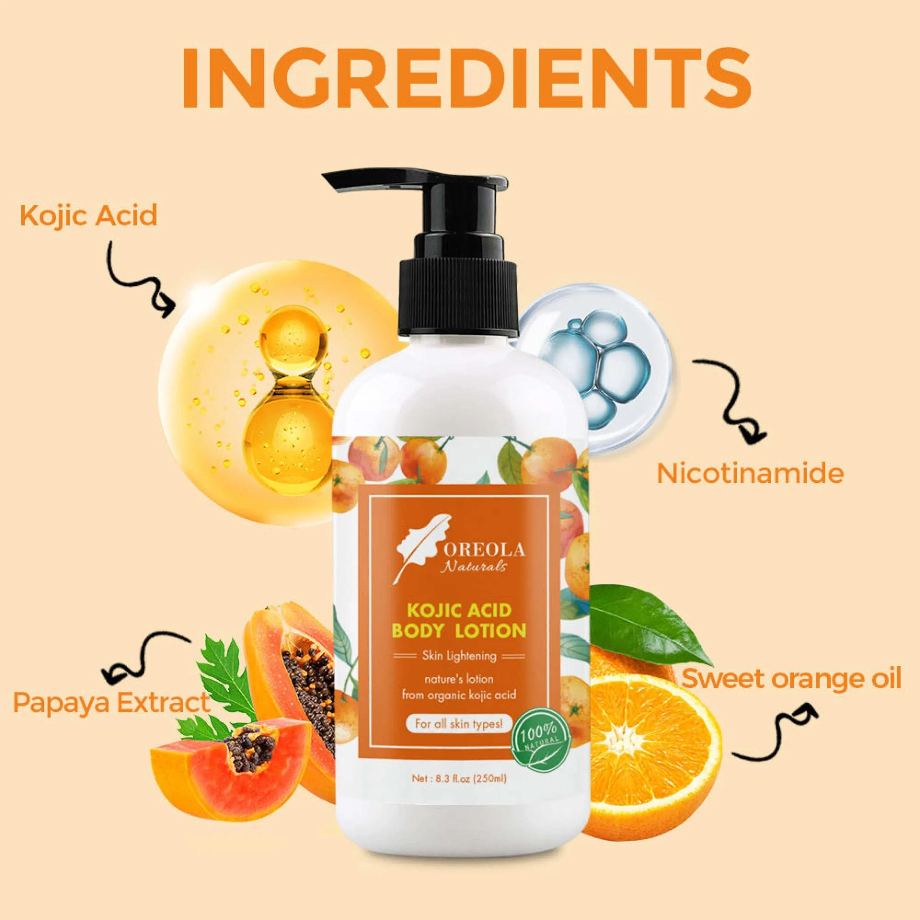Kojic Acid Body Lotion Moisturizing, Hydrating, and Glow Ideal for all Skin Types 8.3fl.oz 250ml