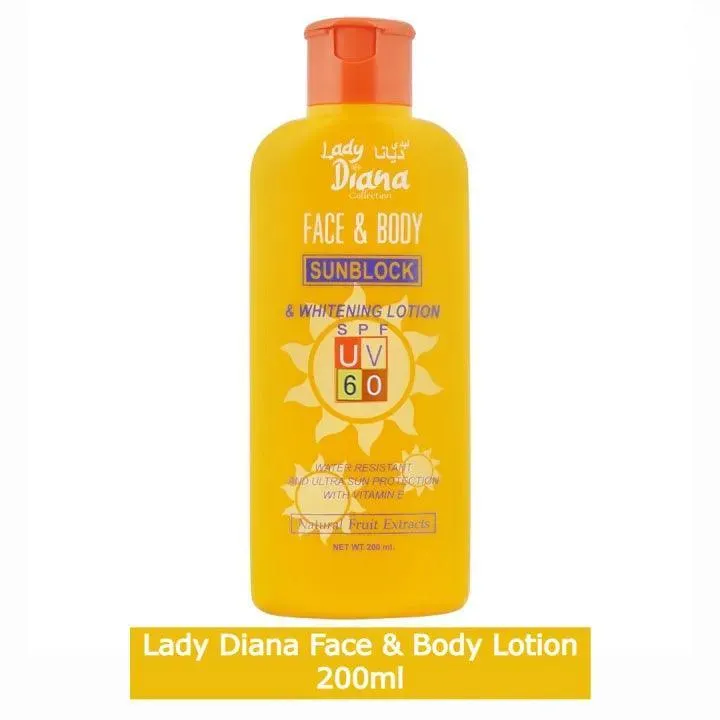 Lady Diana Face & Body Sunblock Whitening Lotion SPF 60 - 200ml