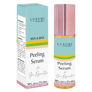 LUXURI Peeling Serum 30% AHA   2% BHA for Glowing Skin, Brightening, Exfoliation & Hydration 50 ml