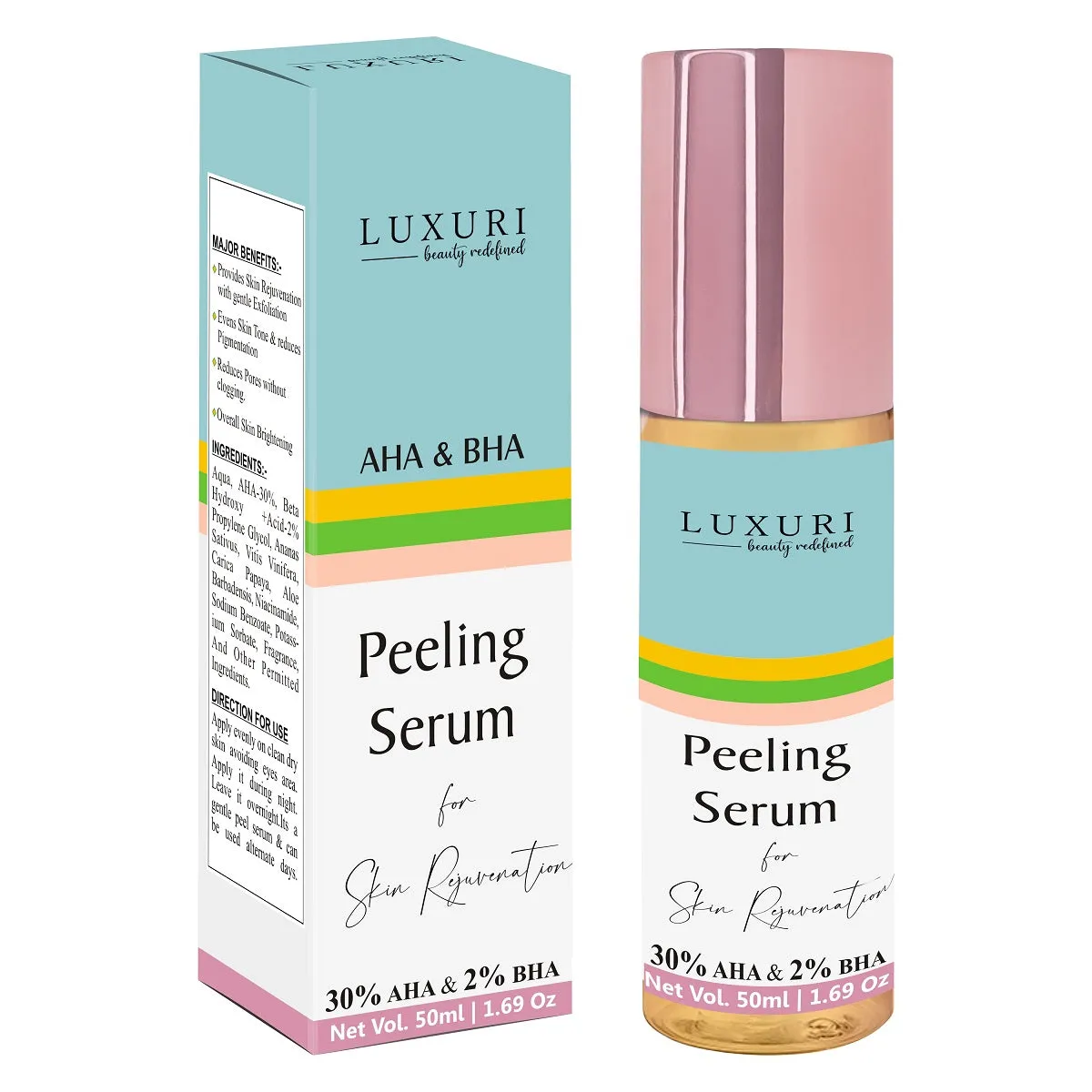 LUXURI Peeling Serum 30% AHA   2% BHA for Glowing Skin, Brightening, Exfoliation & Hydration 50 ml