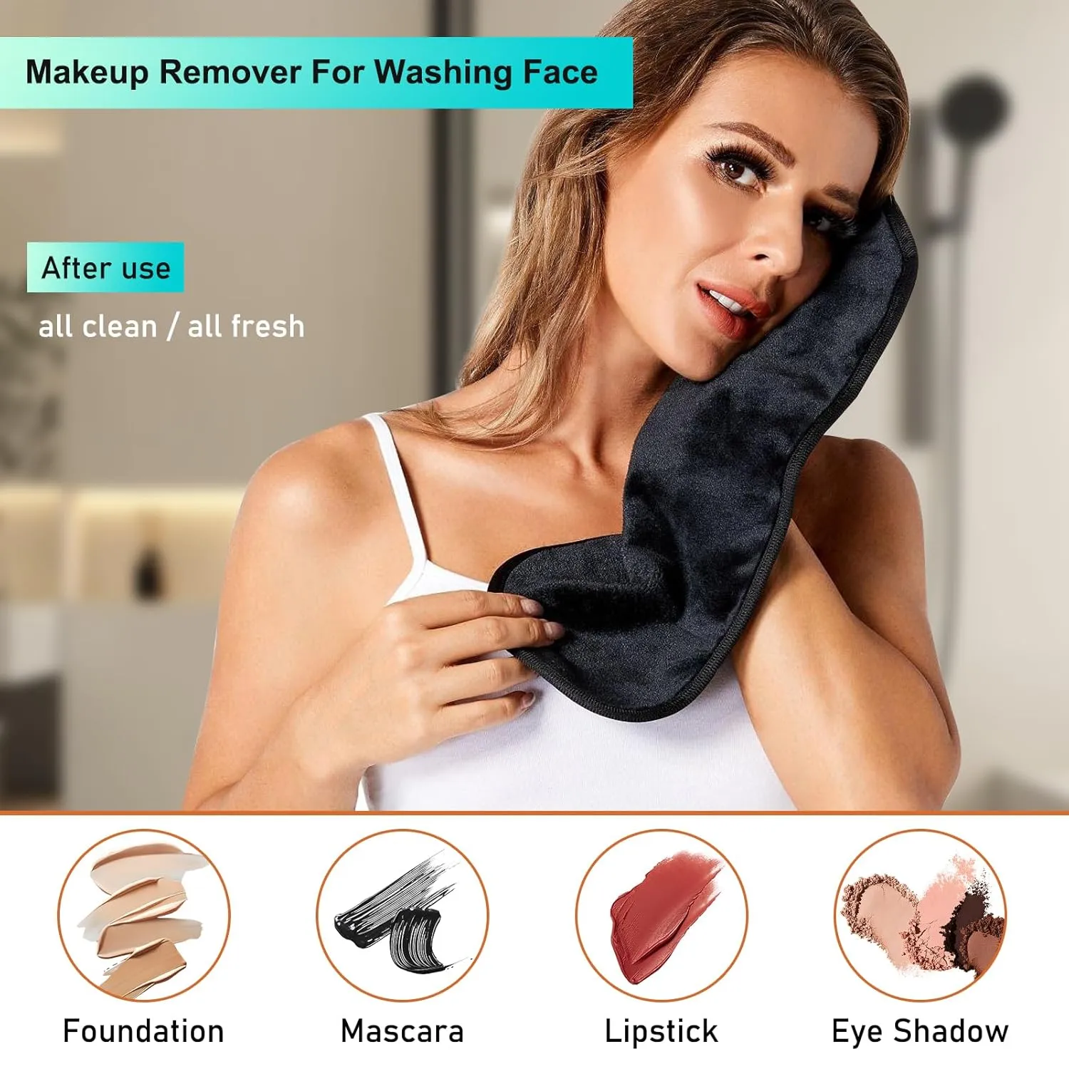 Makeup Remover Cloth Cleansing Towel - Chemical Free - Move Makeup Instantly with Just Water (3 Black)