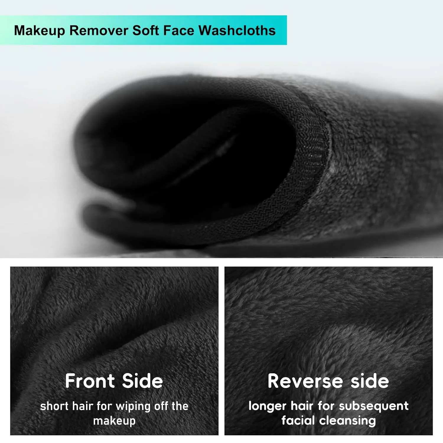 Makeup Remover Cloth Cleansing Towel - Chemical Free - Move Makeup Instantly with Just Water (3 Black)