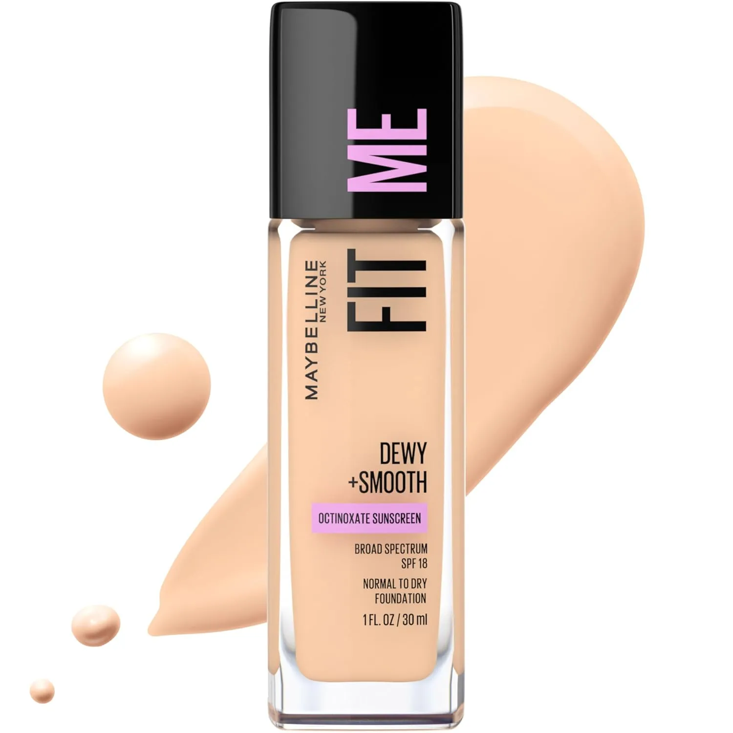 Maybelline Fit Me Dewy   Smooth Liquid Foundation Makeup, Porcelain, 1 Count (Packaging May Vary)