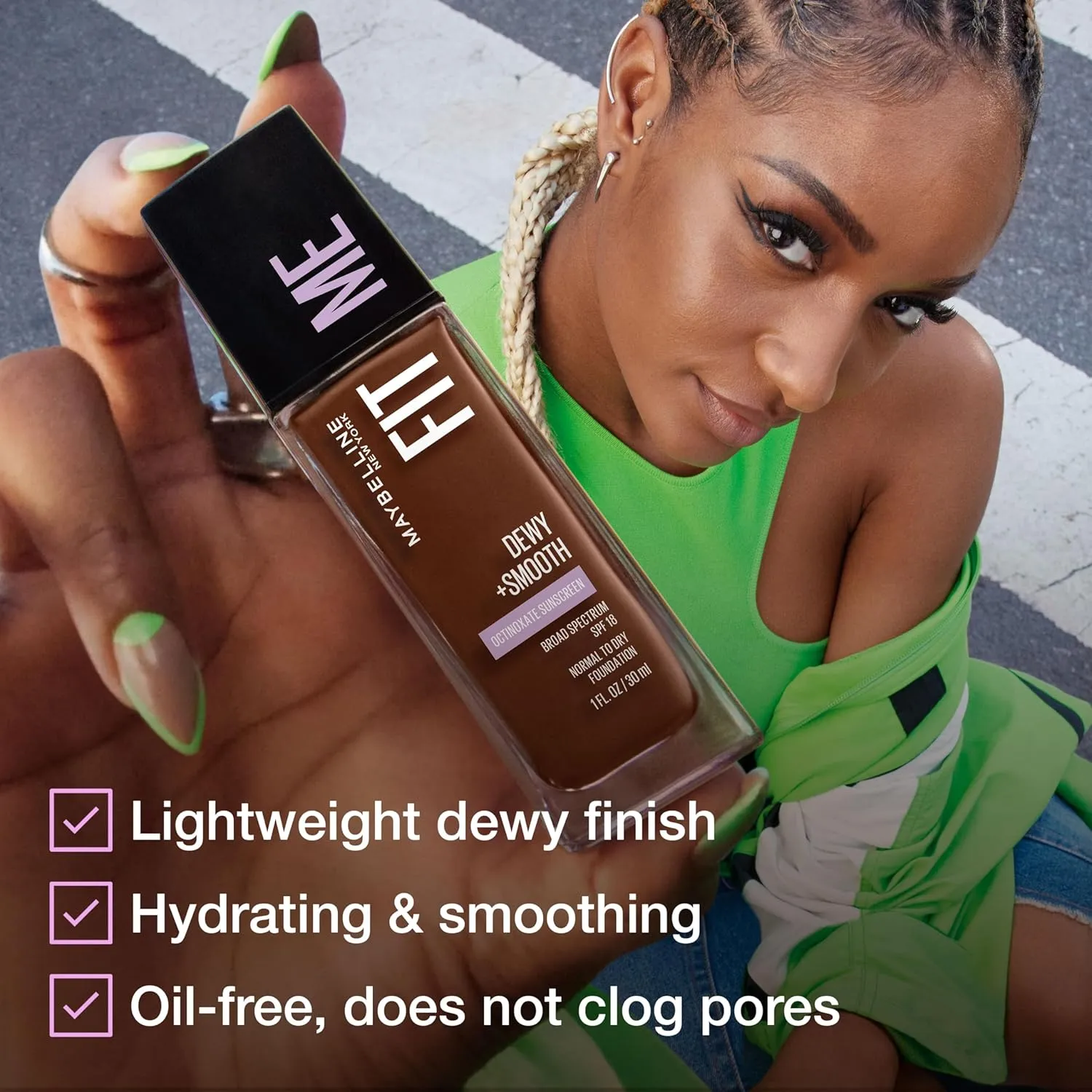 Maybelline Fit Me Dewy   Smooth Liquid Foundation Makeup, Porcelain, 1 Count (Packaging May Vary)