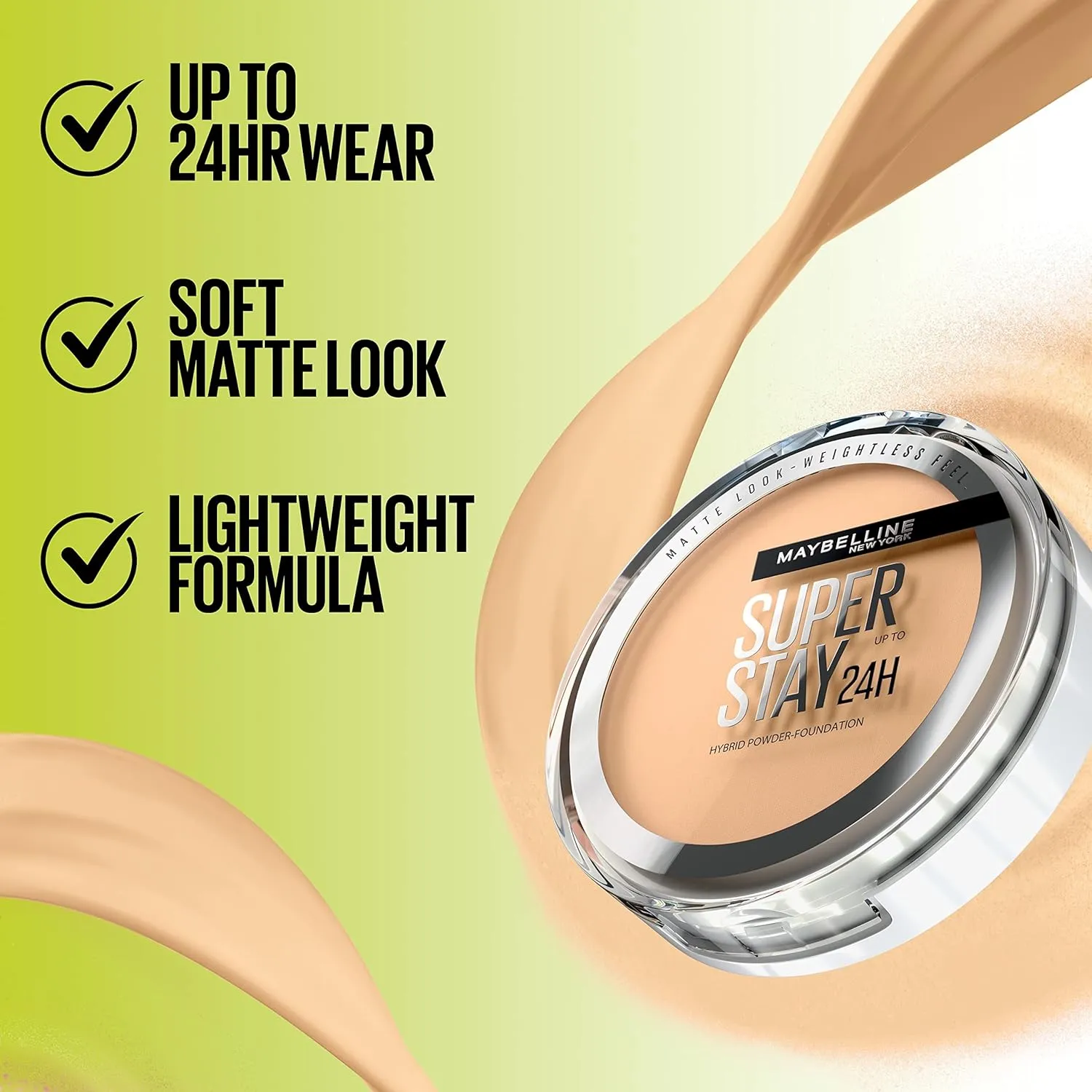 Maybelline Super Stay Up to 24HR Hybrid Powder-Foundation, Medium-to-Full Coverage Makeup, Matte Finish, 102, 1 Count