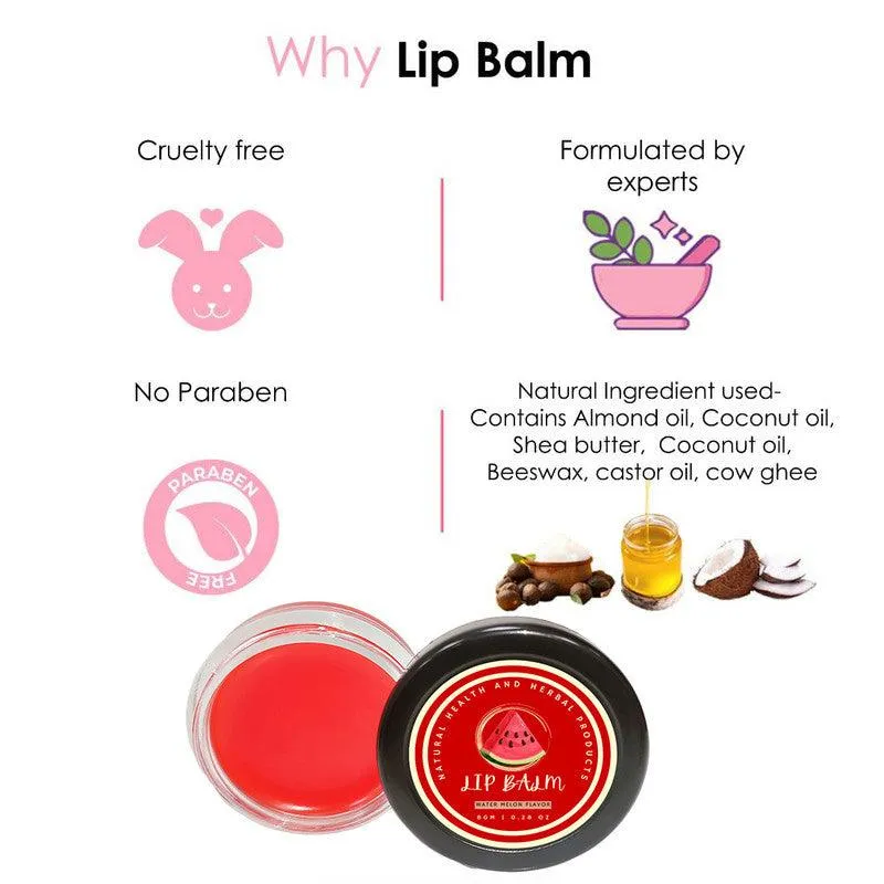 Natural Health and Herbal products Zesty Water-Melon Delight Lip Butter - Nourish & Protect bright Lips Red Color 12 Hrs Miniaturization, Long Lasting, Romantic, Kissable, Smooth Enriched, LipCare- 8g