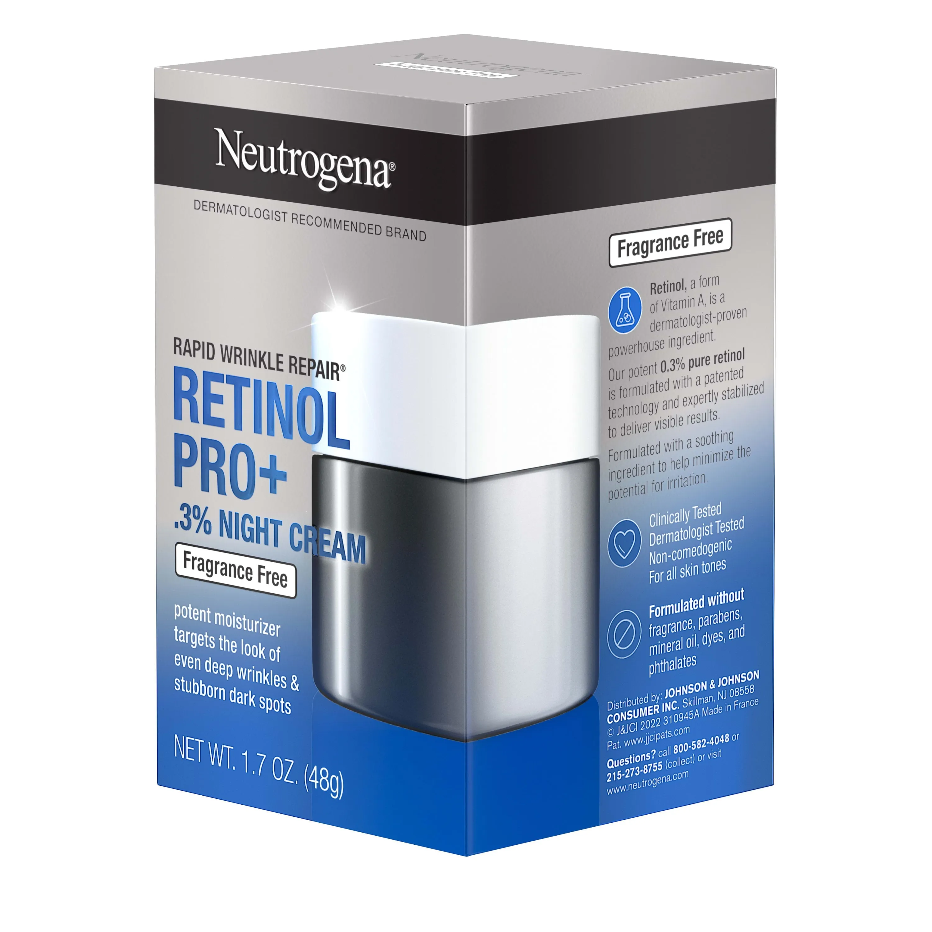 Neutrogena Rapid Wrinkle Repair Cream, Retinol Pro  Night Moisturizer, 1.7 oz