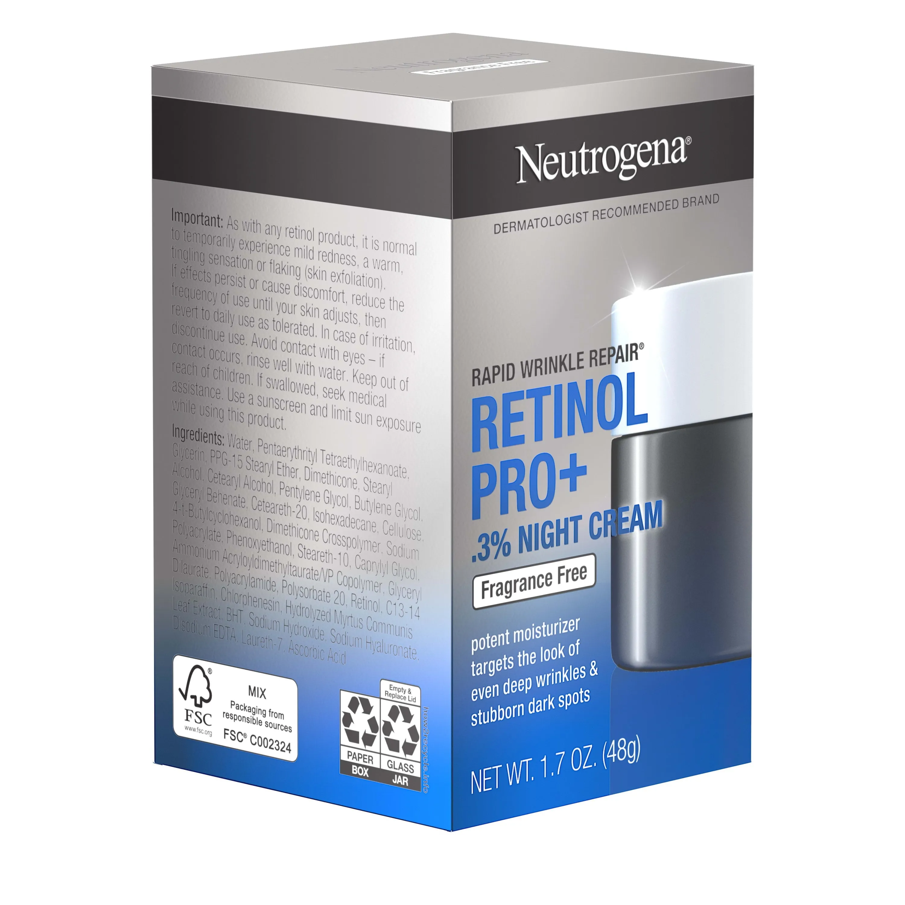 Neutrogena Rapid Wrinkle Repair Cream, Retinol Pro  Night Moisturizer, 1.7 oz