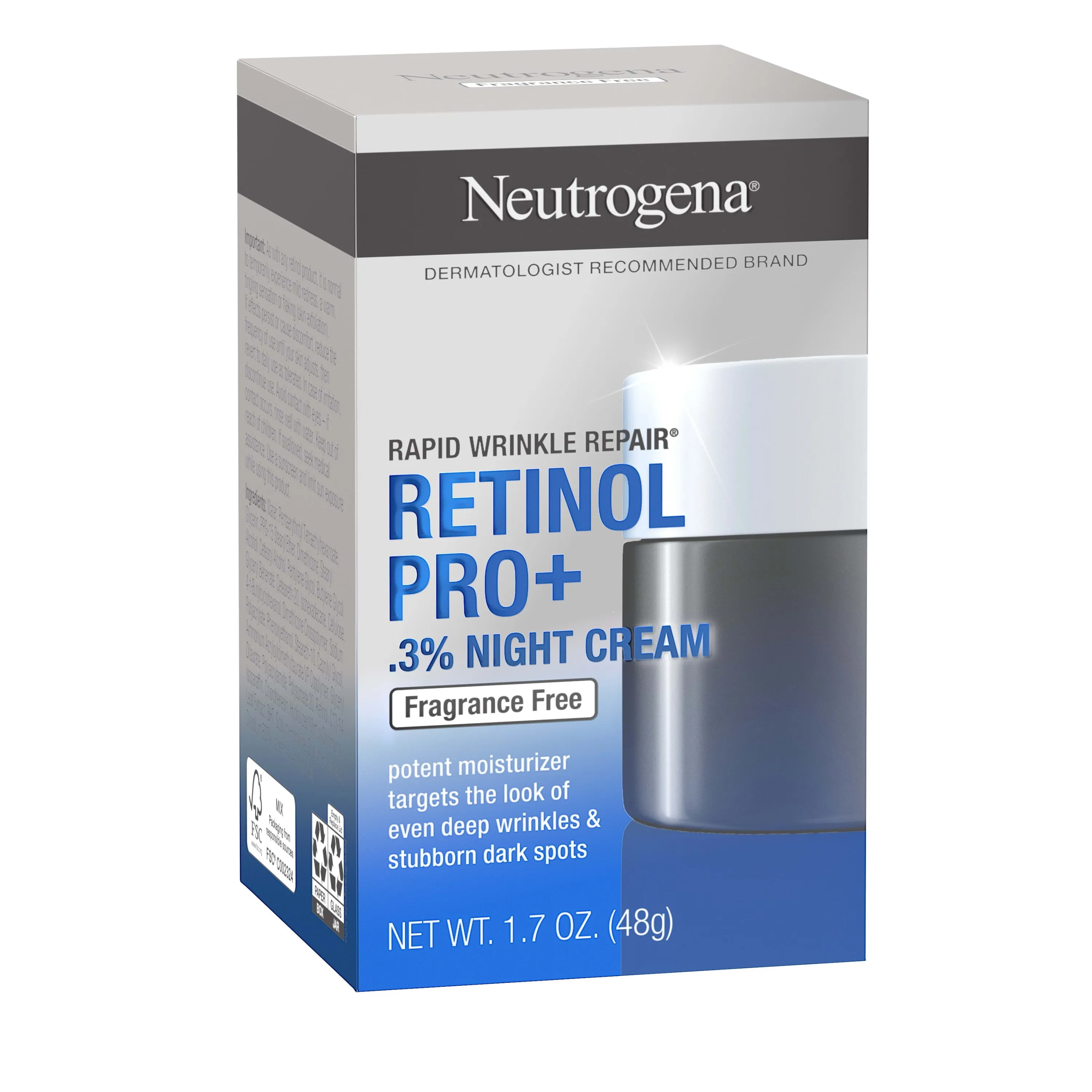 Neutrogena Rapid Wrinkle Repair Cream, Retinol Pro  Night Moisturizer, 1.7 oz