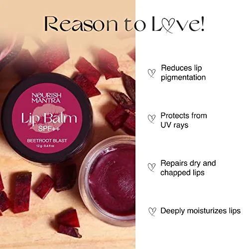 Nourish Mantra Beetroot Blast Lip Balm with SPF/Formulated with Beetroot Extracts, Olive Oil, Shea Butter, Vitamin E, and Avocado Oil/Best for both women and men/ 12gms