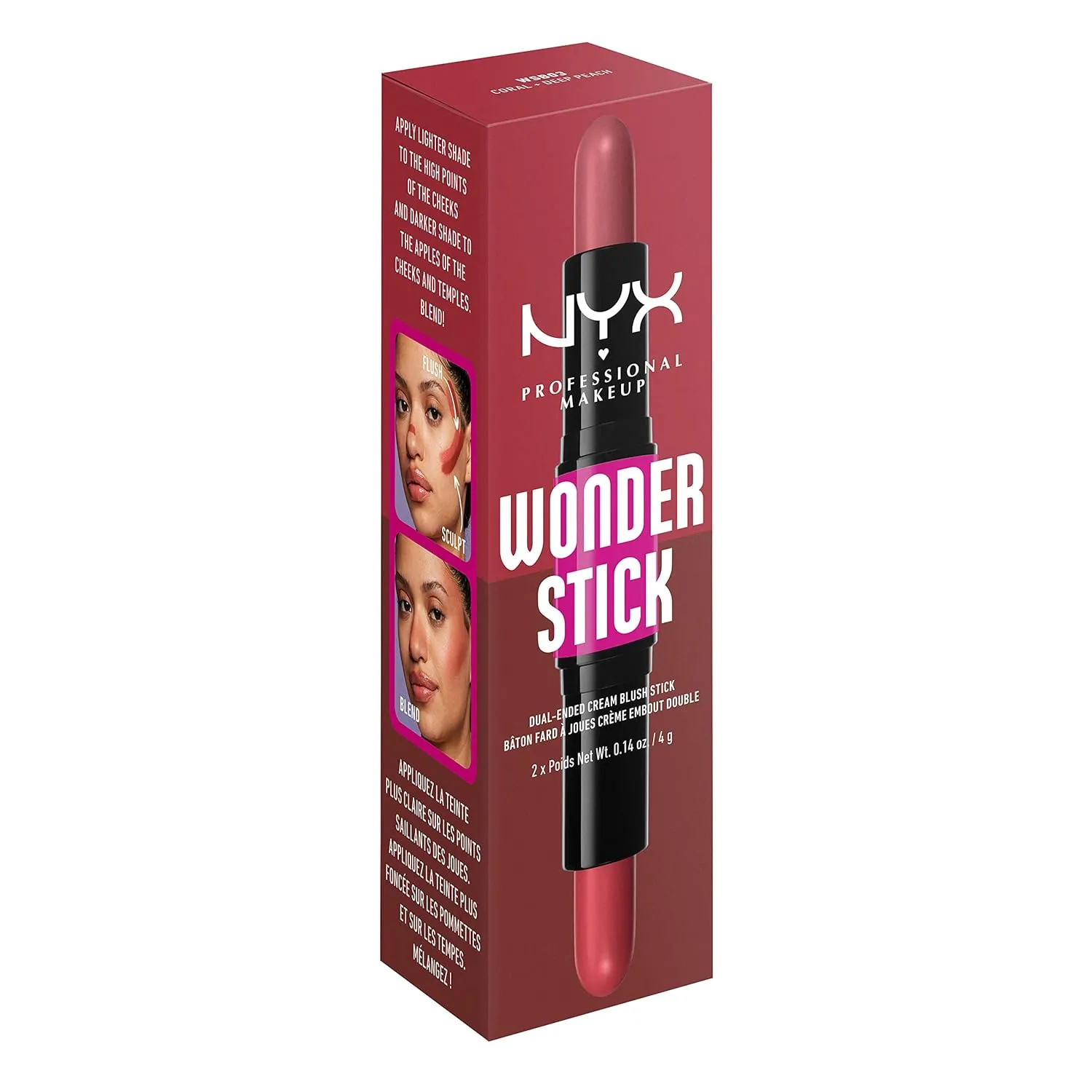 NYX PROFESSIONAL MAKEUP Wonder Stick Blush with Hydrating Hyaluronic Acid, Dual-Ended Cream Blush Stick - Coral & Deep Peach
