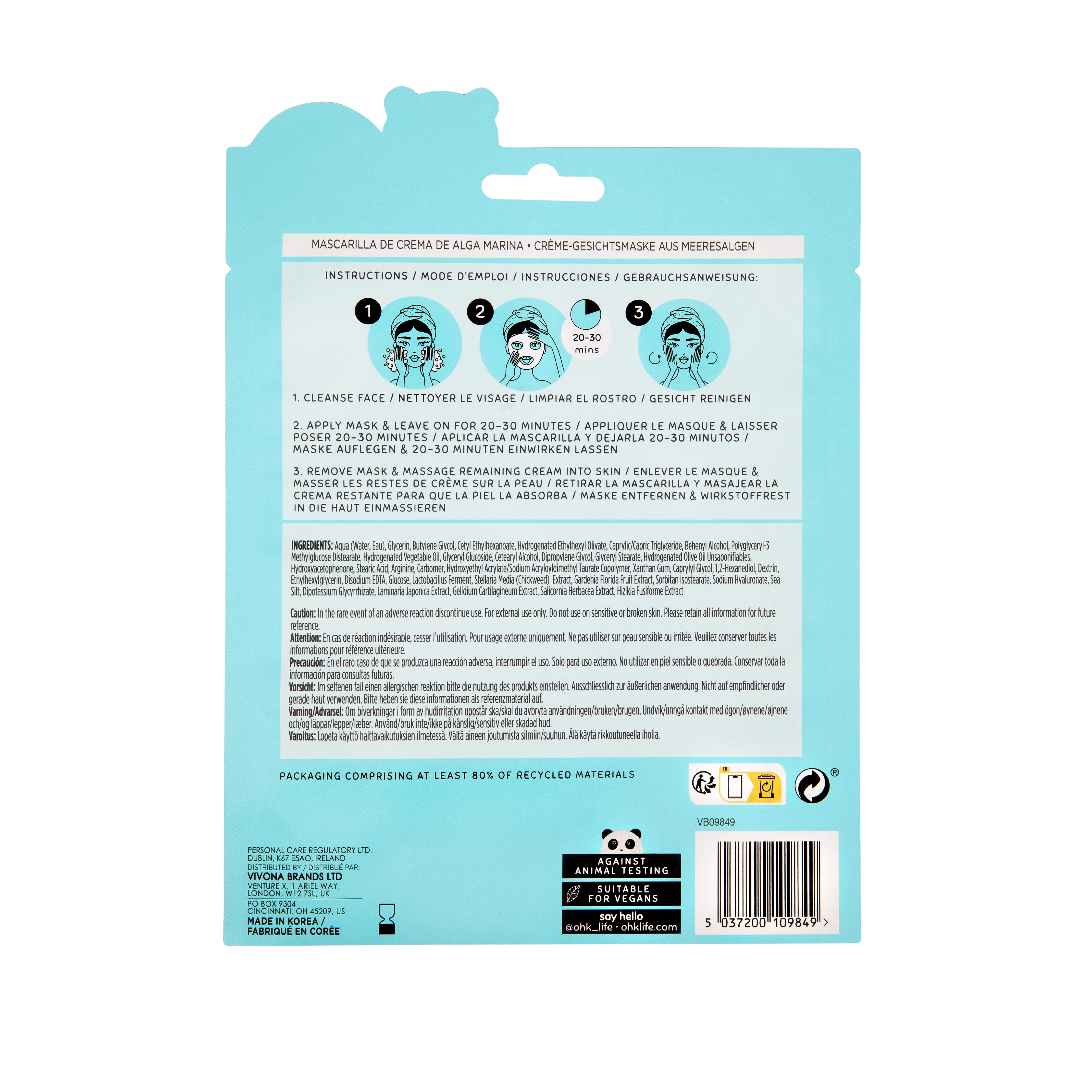 Oh K! Marine Algae and Sea Clay Cream Sheet Mask